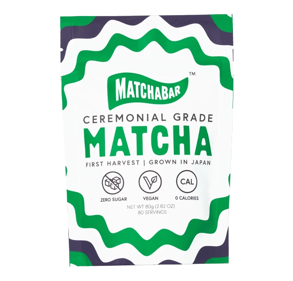 Ceremonial Grade Matcha Powder pouch with green wave pattern