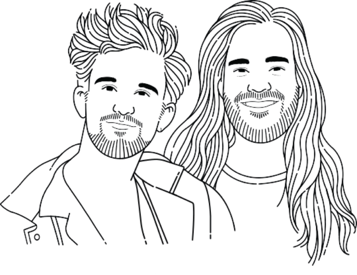 Line drawing of the brothers Graham and Max